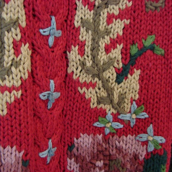 Talbots Hand Knit Chunky Cardigan Sweater Floral Tapestry Cottagecore NEW Large - Picture 13 of 16